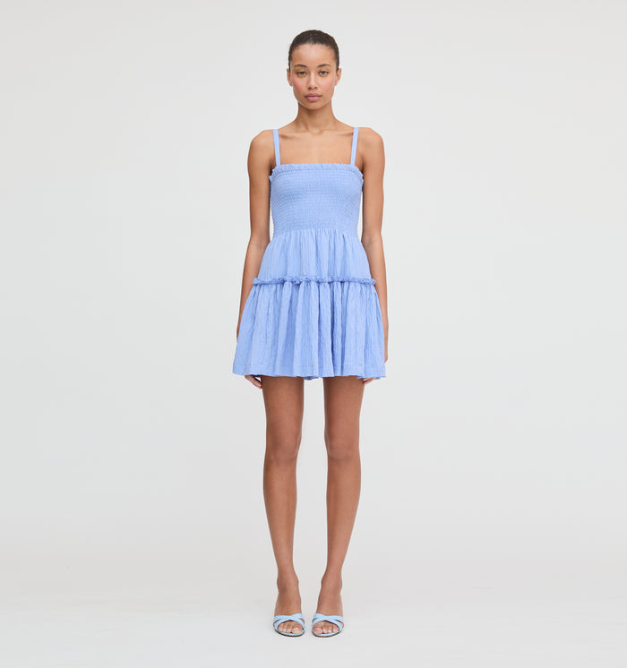 The Seraphina Mini Nap Dress - Bluebird Tonal Seersucker