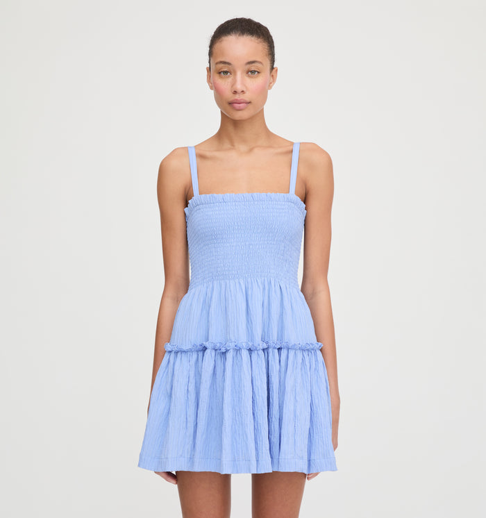The Seraphina Mini Nap Dress - Bluebird Tonal Seersucker
