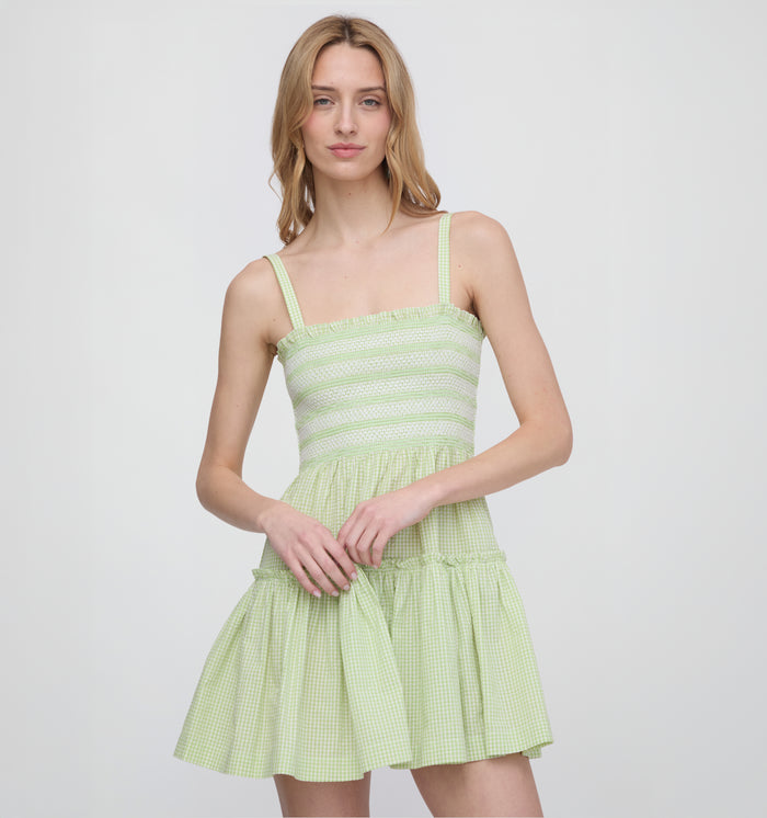 The Seraphina Mini Nap Dress - Lime Gingham