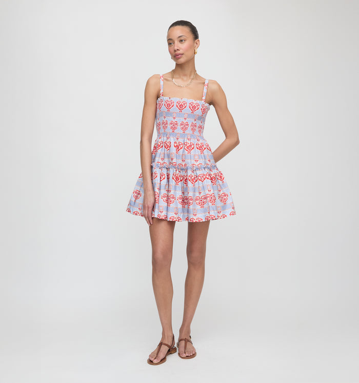 The Seraphina Mini Nap Dress - Poppy Damask Stripe