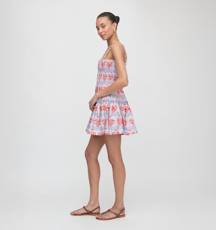The Seraphina Mini Nap Dress - Poppy Damask Stripe