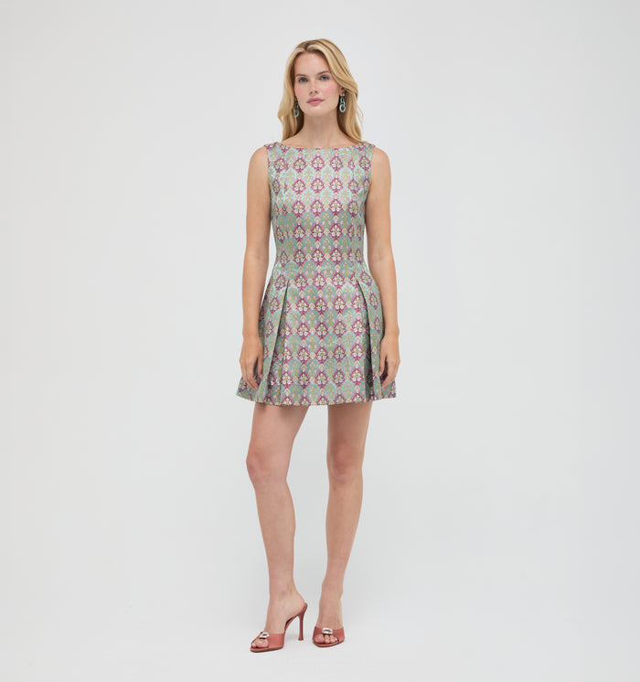 The Shayla Dress - Baroque Diamond Block Berry/Green