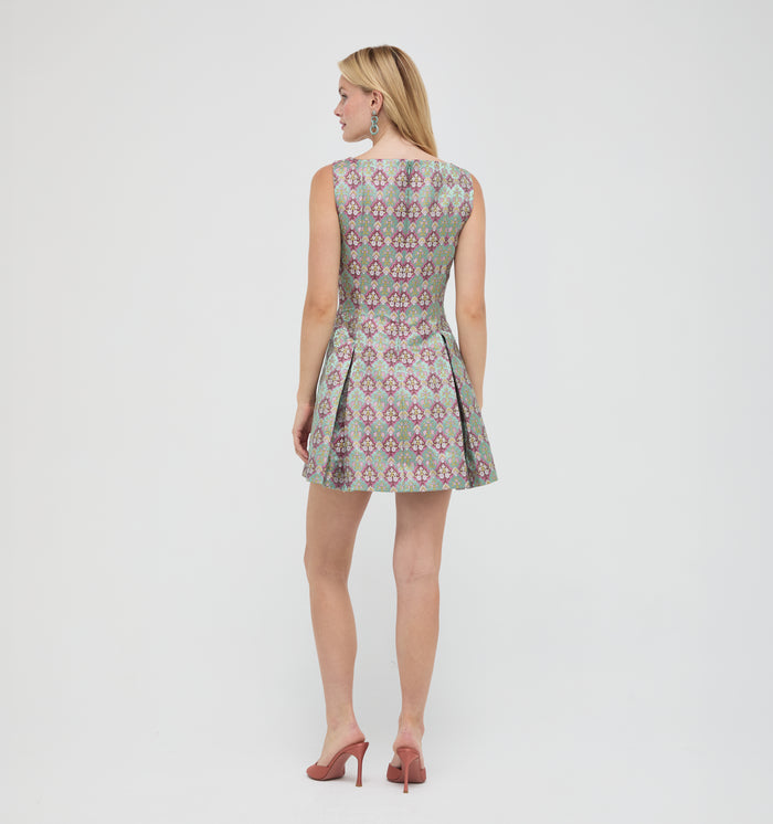 The Shayla Dress - Baroque Diamond Block Berry/Green