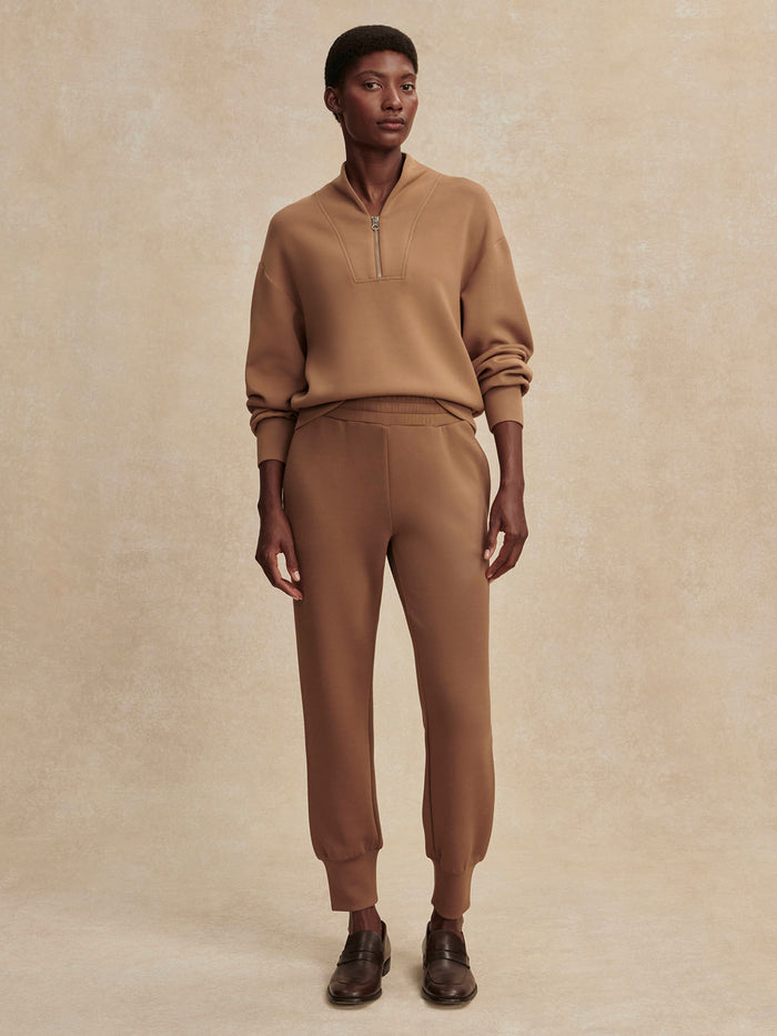Golden Bronze|The Slim Cuff Pant in Golden Bronze, front product shot showing a slim, tapered leg with a cuff at the ankle.
