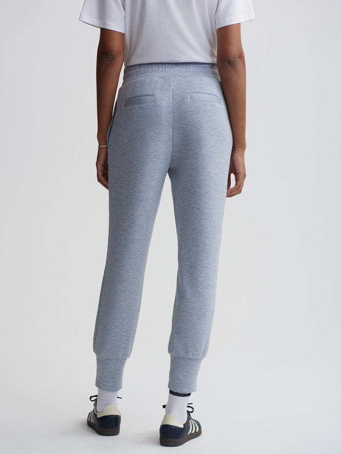 Mid Blue Marl|Front view of The Slim Cuff Pant in Mid Blue Marl, 27.5 inseam, slim cuff, tailored fit.