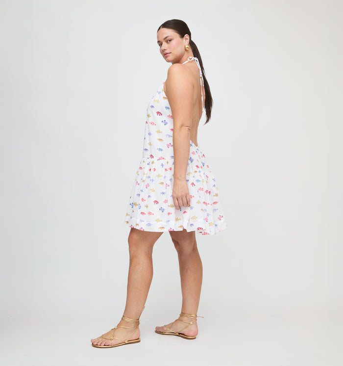 The Sol Tunic Dress - White Rainbow Fish