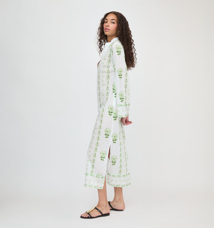 The Sorina Maxi Tunic - White/Green Arcadia Border