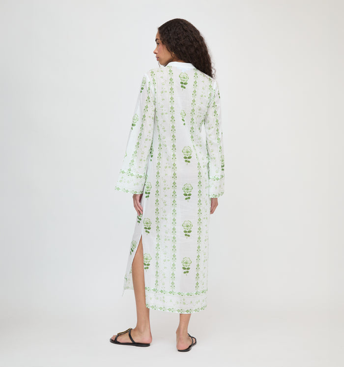 The Sorina Maxi Tunic - White/Green Arcadia Border