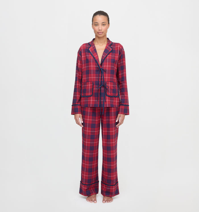 The Steffy PJ Set in Cherry Tartan color: Cherry Tartan