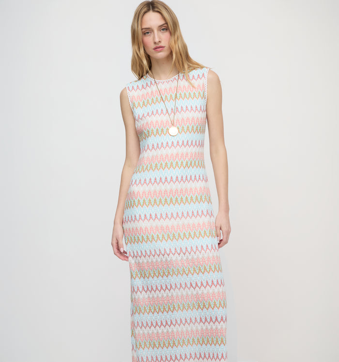 The Taytum Dress - White Multi Smooth Shimmer Knit