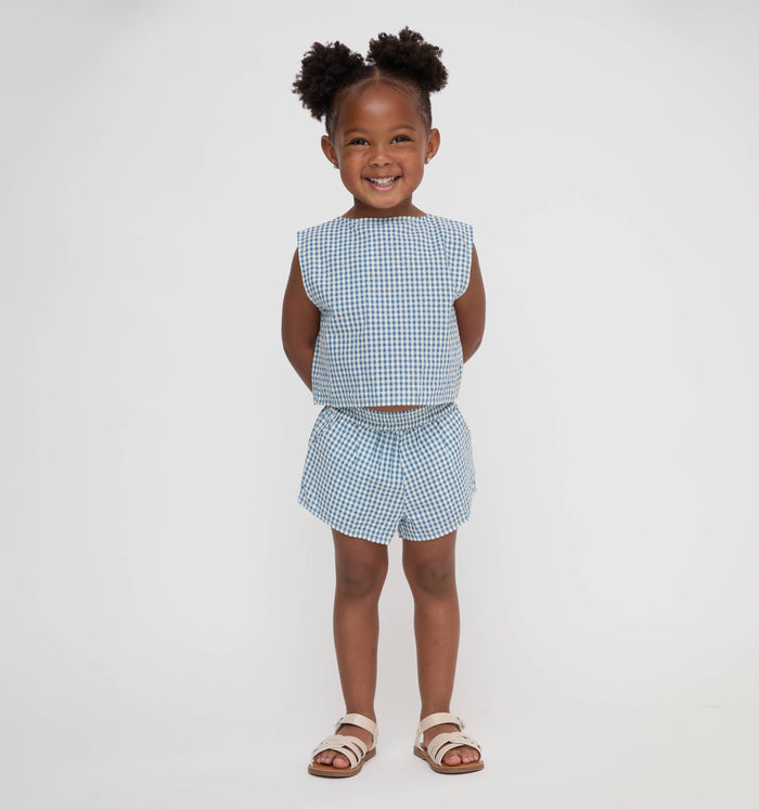The Tiny Dylan Short Set - Lagoon Gingham