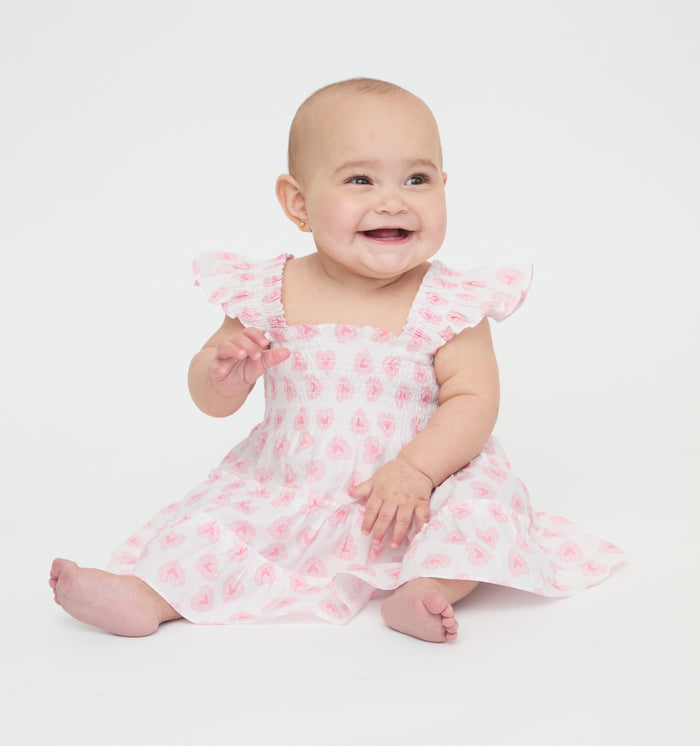 The Tiny Ellie Nap Dress - Pink Doily Heart