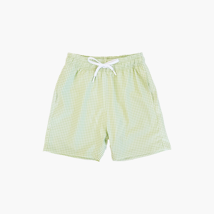 The Tiny Julien Swim Trunk - Lime Gingham