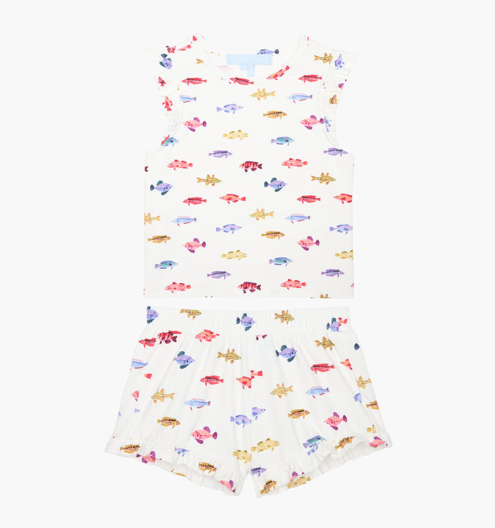 The Tiny Lala Short Set - White Rainbow Fish