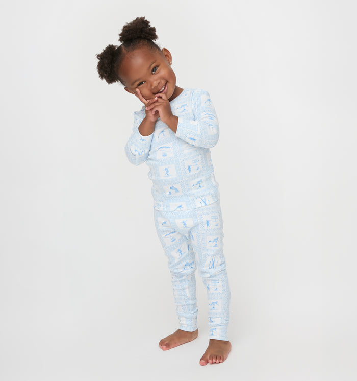 The Tiny Sully PJ Set in Blue Skiers Toile color:Blue Skiers Toile