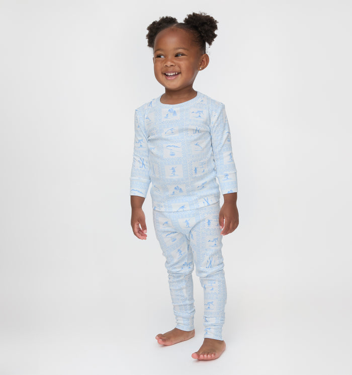 The Tiny Sully PJ Set in Blue Skiers Toile color:Blue Skiers Toile