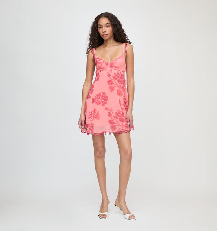 The Trix Dress - Coral Georgette With Sequins