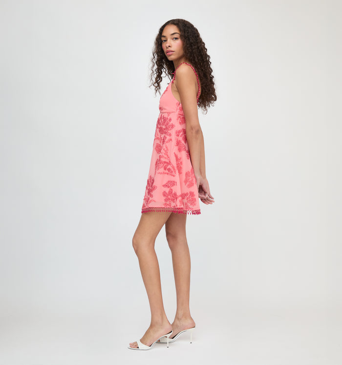 The Trix Dress - Coral Georgette With Sequins