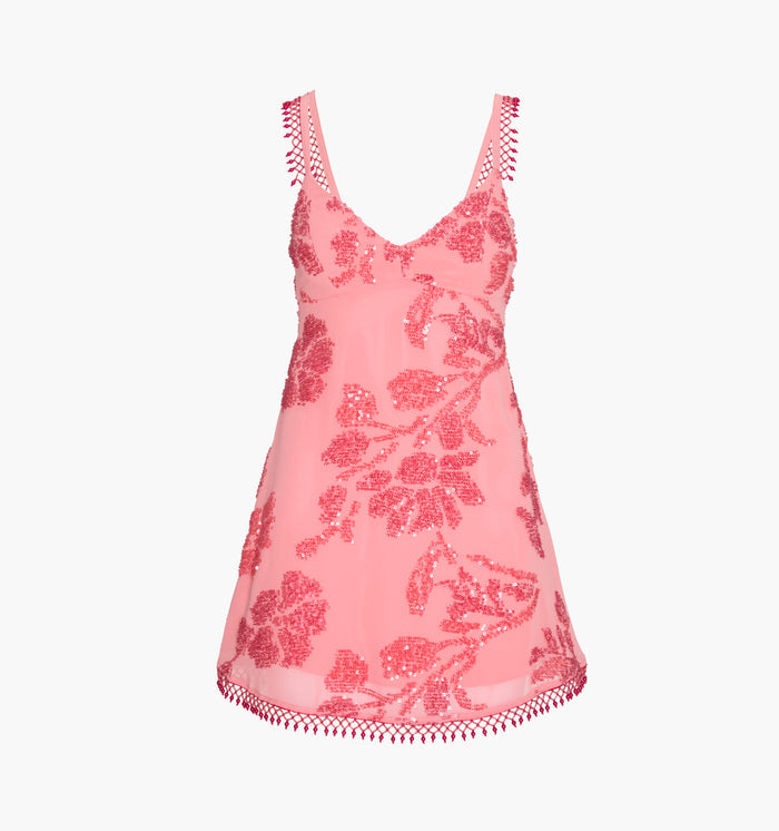 The Trix Dress - Coral Georgette With Sequins