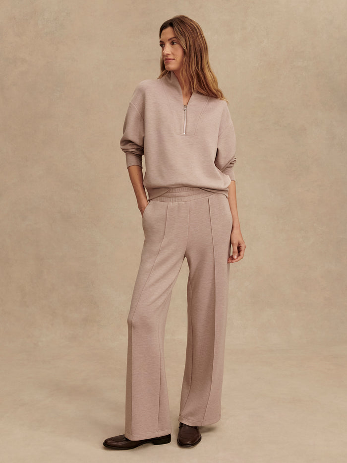 Taupe Marl|Front view of The Wide Leg Pant 28 Taupe Marl by Varley, a relaxed wide-leg pant in taupe marl fabric.