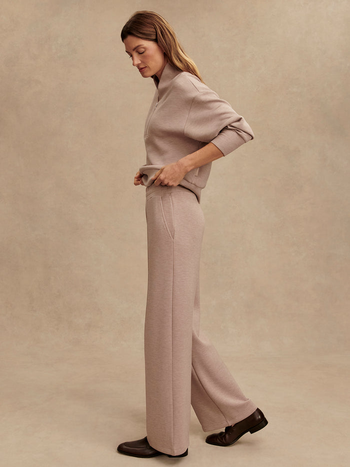 Taupe Marl|The Wide Leg Pant 28 Taupe Marl, taupe marl wide-leg trousers with a relaxed fit.