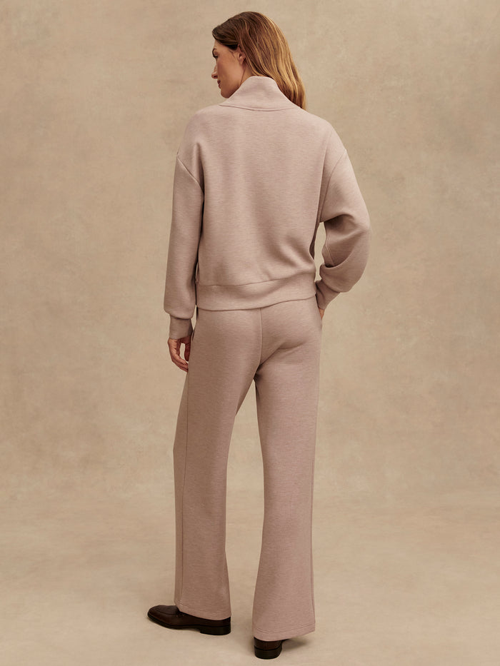 Taupe Marl|The Wide Leg Pant in Taupe Marl, size 28, relaxed wide-leg silhouette in soft marl fabric.