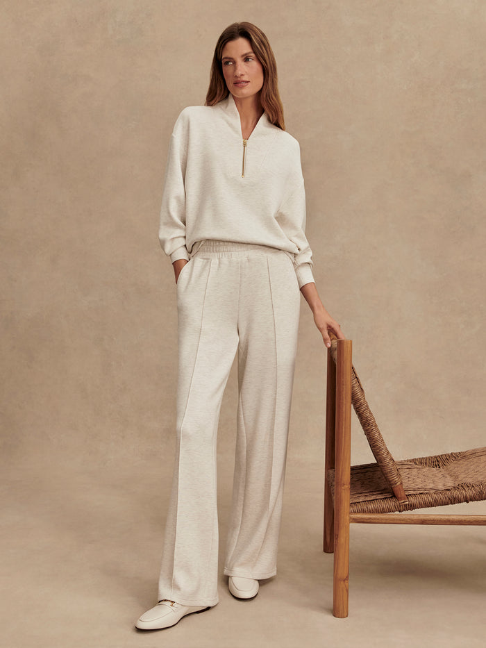 Ivory Marl|The Wide Leg Pant in Ivory Marl, front view showing relaxed wide-leg silhouette and cropped ankle length.