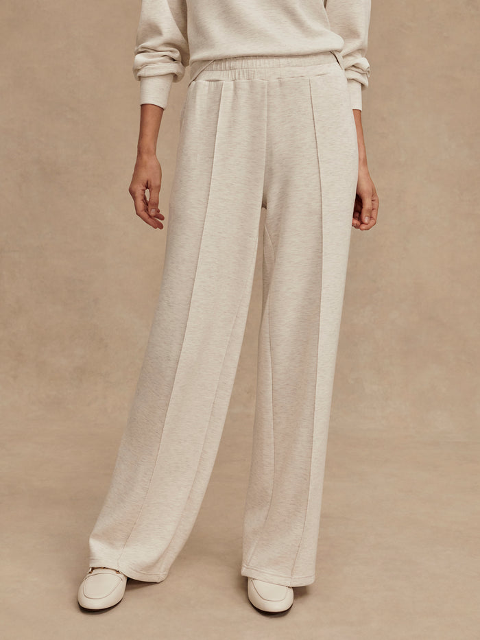 Ivory Marl|Front-facing VAR02105 The Wide Leg Pant 30 Ivory Marl, ivory marl fabric with a relaxed, full-length wide-leg silhouette.