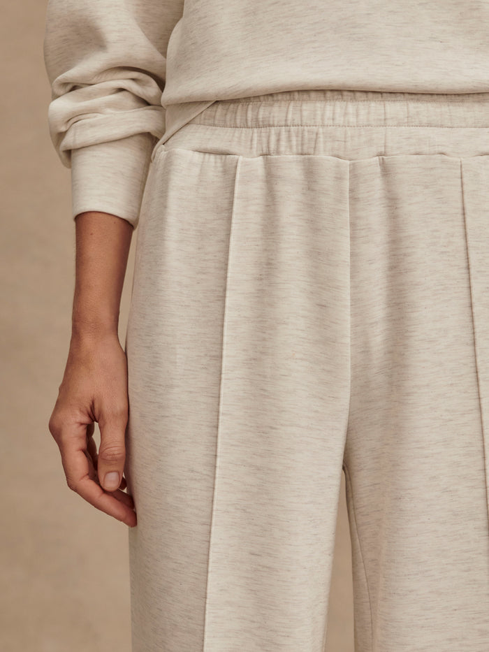 Ivory Marl|Varley The Wide Leg Pant in Ivory Marl, size 30, wide-leg silhouette in marl fabric.