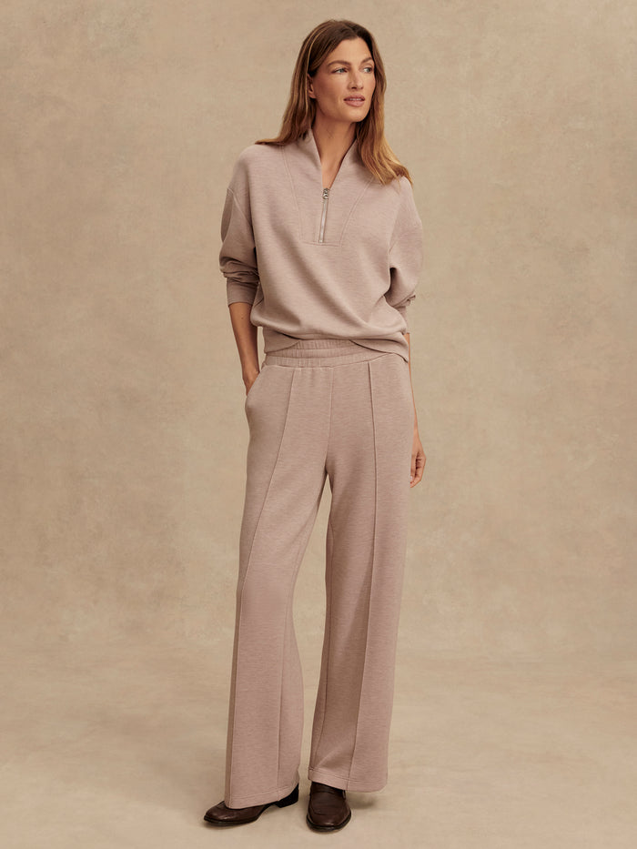 Taupe Marl|Varley The Wide Leg Pant in taupe marl, front view showing a relaxed wide-leg silhouette and pull-on waistband.