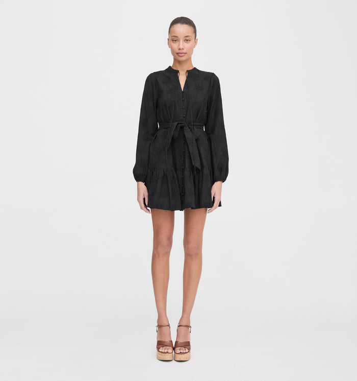 The Yara Mini Dress - Black Embroidered Bouquet
