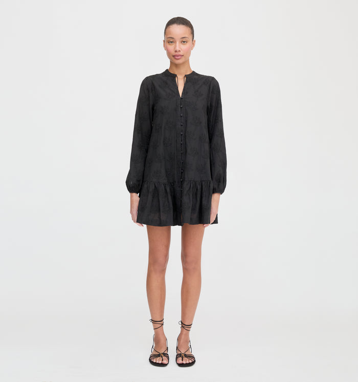 The Yara Mini Dress - Black Embroidered Bouquet