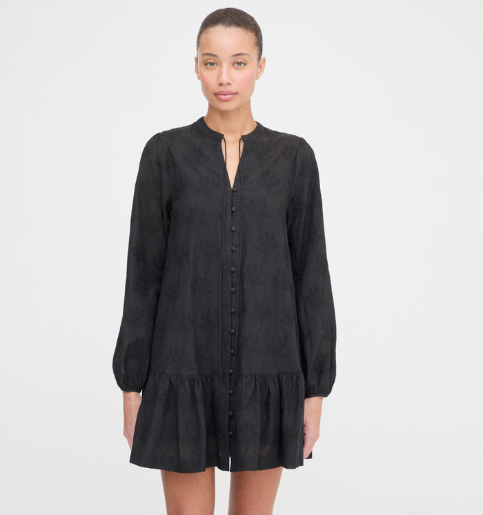 The Yara Mini Dress - Black Embroidered Bouquet