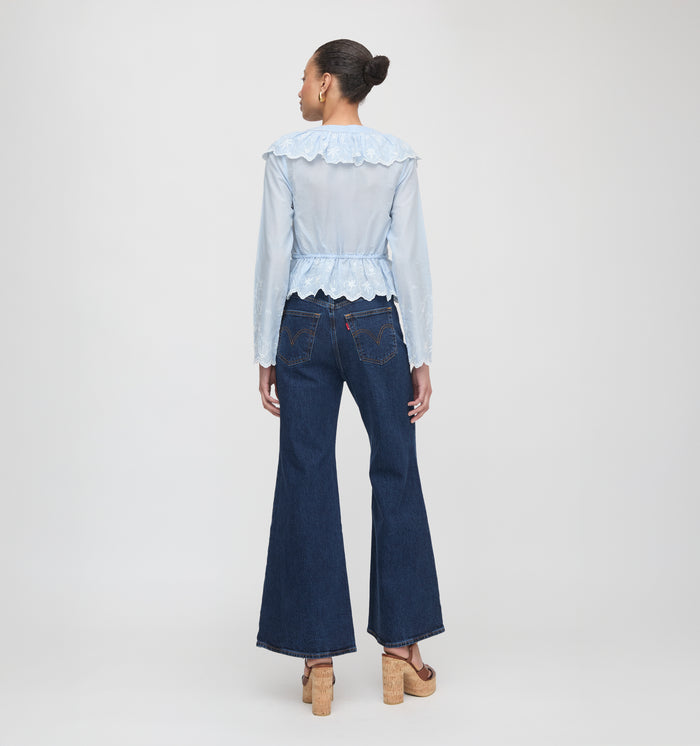 The Zoya Top - Powder Blue with White Embroidery