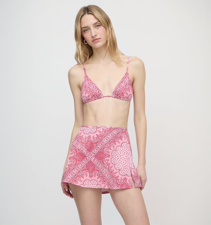 The Zuri Swim Skirt - Berry Paisley Scarf