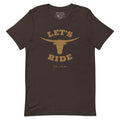 Brown Twisters Let's Ride t-shirt displayed flat, featuring bold graphic text on the front chest