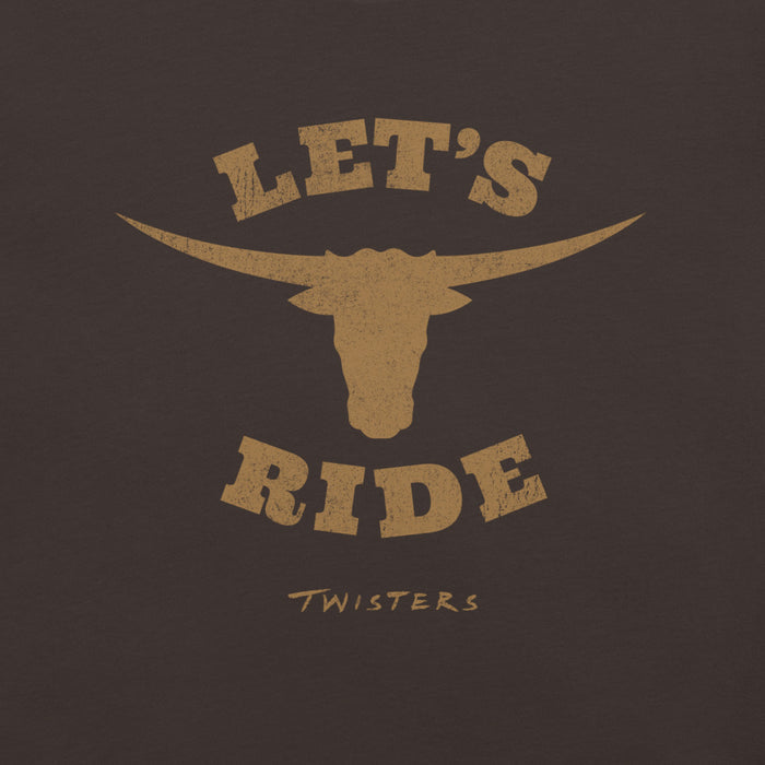 Close-up view of the 100% ring-spun cotton fabric and collar detail on the brown Twisters t-shirt