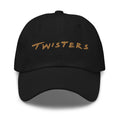 Twisters embroidered dad hat in black, front view showing the movie logo