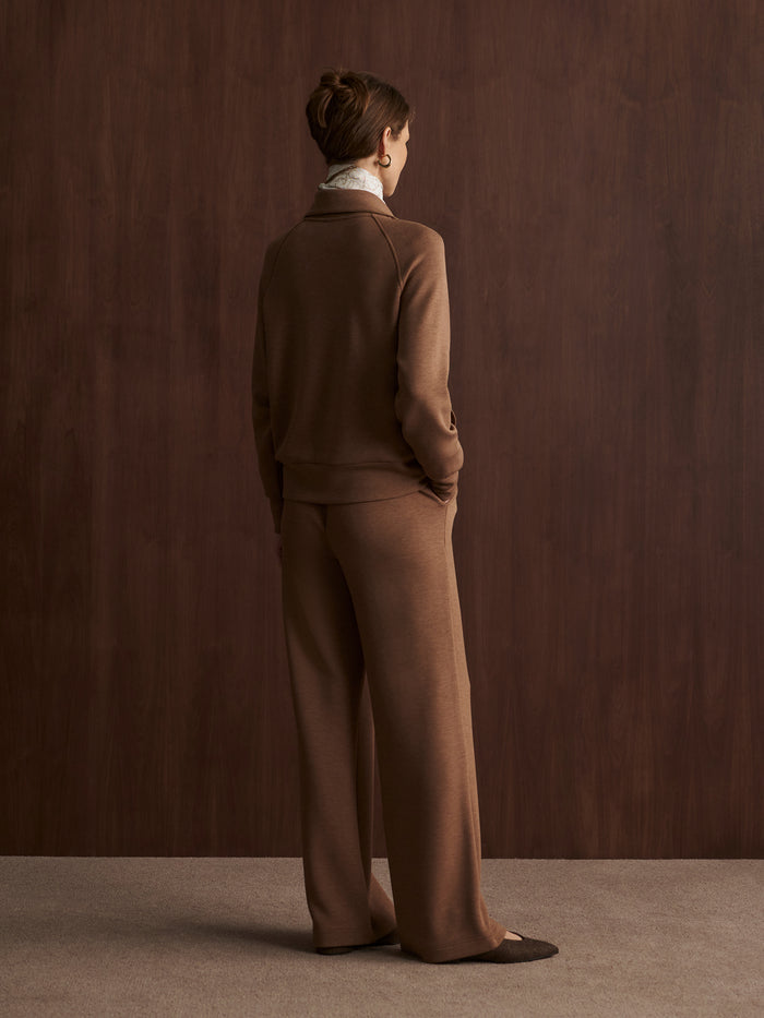 Golden Bronze Marl|Front-facing Tyde Zip Through Sweat in Golden Bronze Marl, DoubleSoft® fabric, two-way zip, knitted collar and vertical welt pockets.