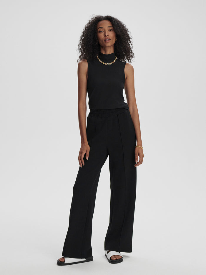 Black|Caley Fitted Tank Black, a sleeveless, fitted top designed for layering and everyday wear.