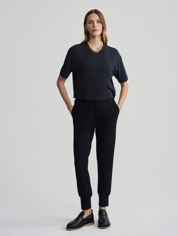 Black|Front view of the Venice Easy Tee in Black, a simple everyday tee.