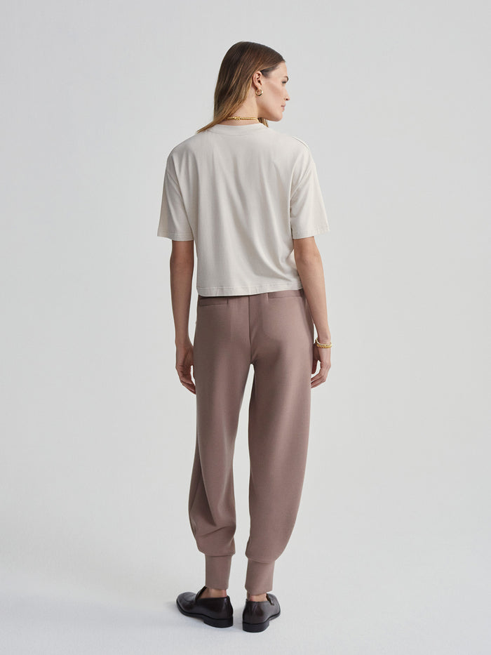 Oatmeal|Venice Easy Tee in Oatmeal by Varley, front view of a relaxed-fit short-sleeve tee in soft oatmeal color.