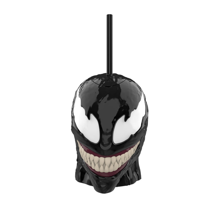 Front view of the official Venom 32oz collectible drinkware cup in black with movie-themed graphics
