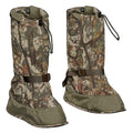 Camo  overboots with bornw straps on a white background.