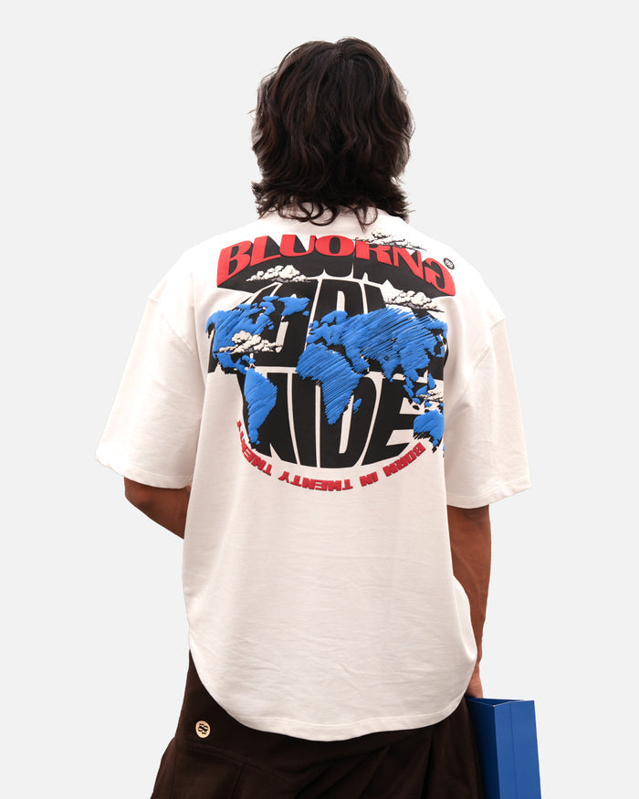 Luxury oversized white t-shirt with scribble art