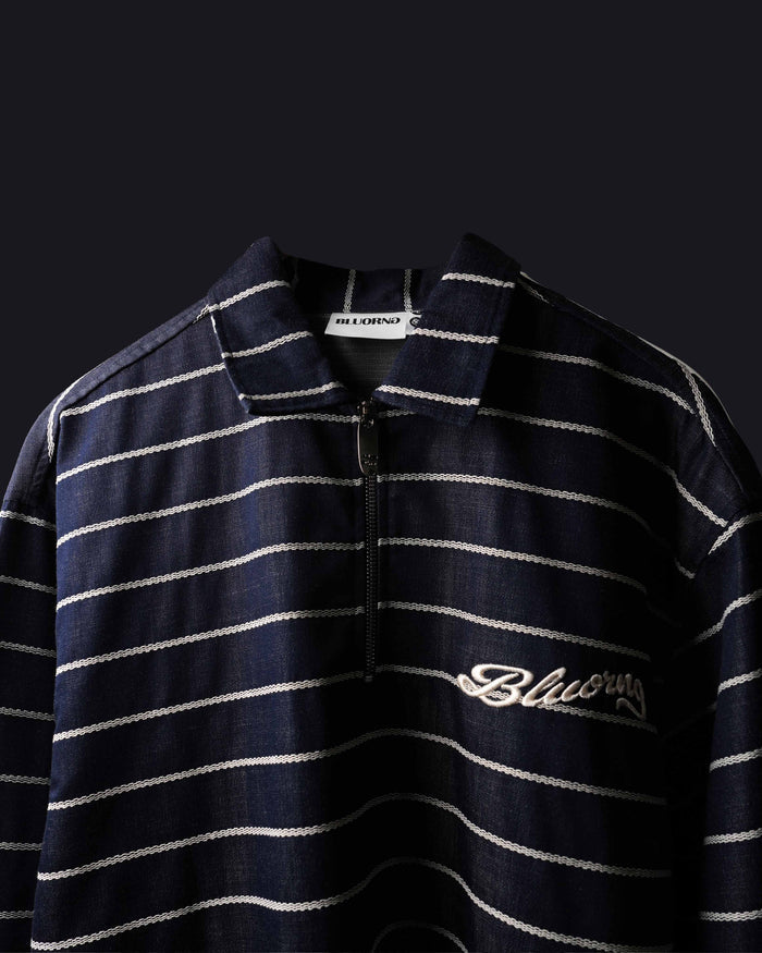 White Stripe Rugby Full Sleeve Quarter Zipper