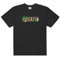 Black crew-neck t-shirt featuring the Wicked A Story of Two Halves graphic centered on the chest, front view