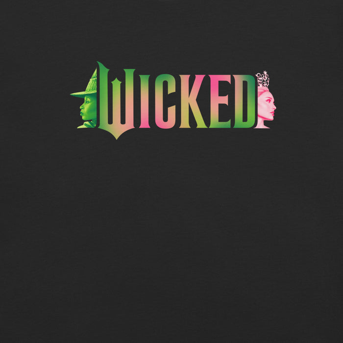 Close-up of the graphic design printed on the chest of the black t-shirt