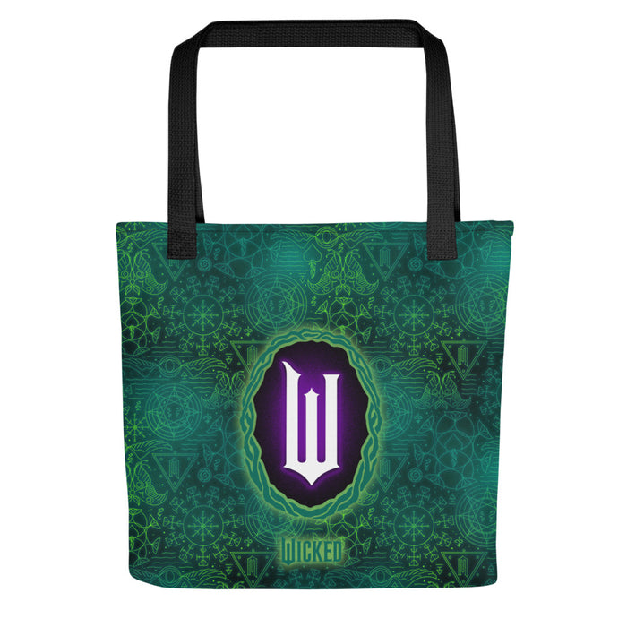 Side view of the Wicked tote bag showing the sturdy black natural cotton bull denim dual handles