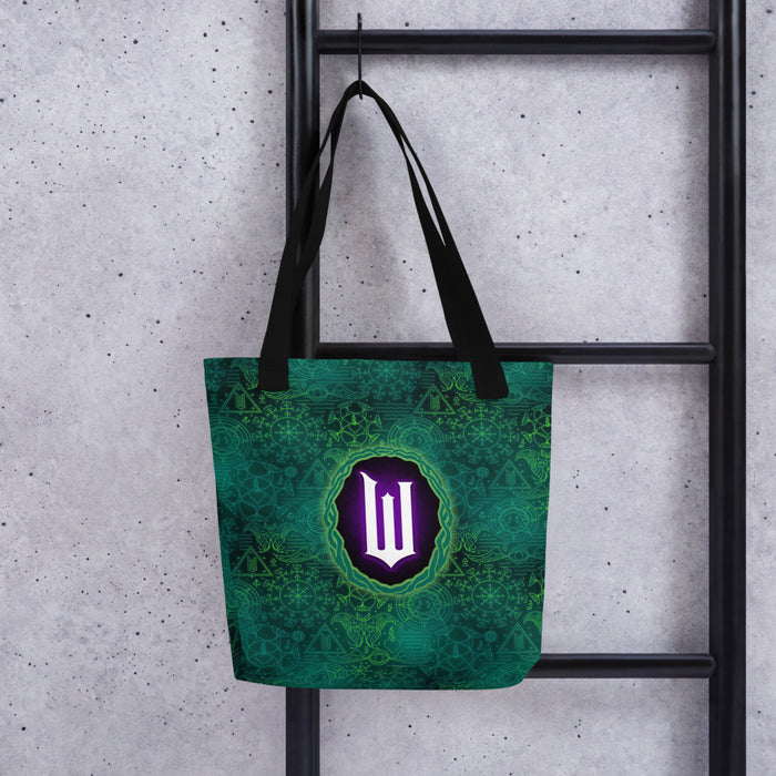 Interior view of the spacious 15 by 15 inch Wicked tote bag with reinforced stitching